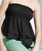 Wild Fable Womens Black Strapless Blouse, Ribbed Elastic Midsection, Size M