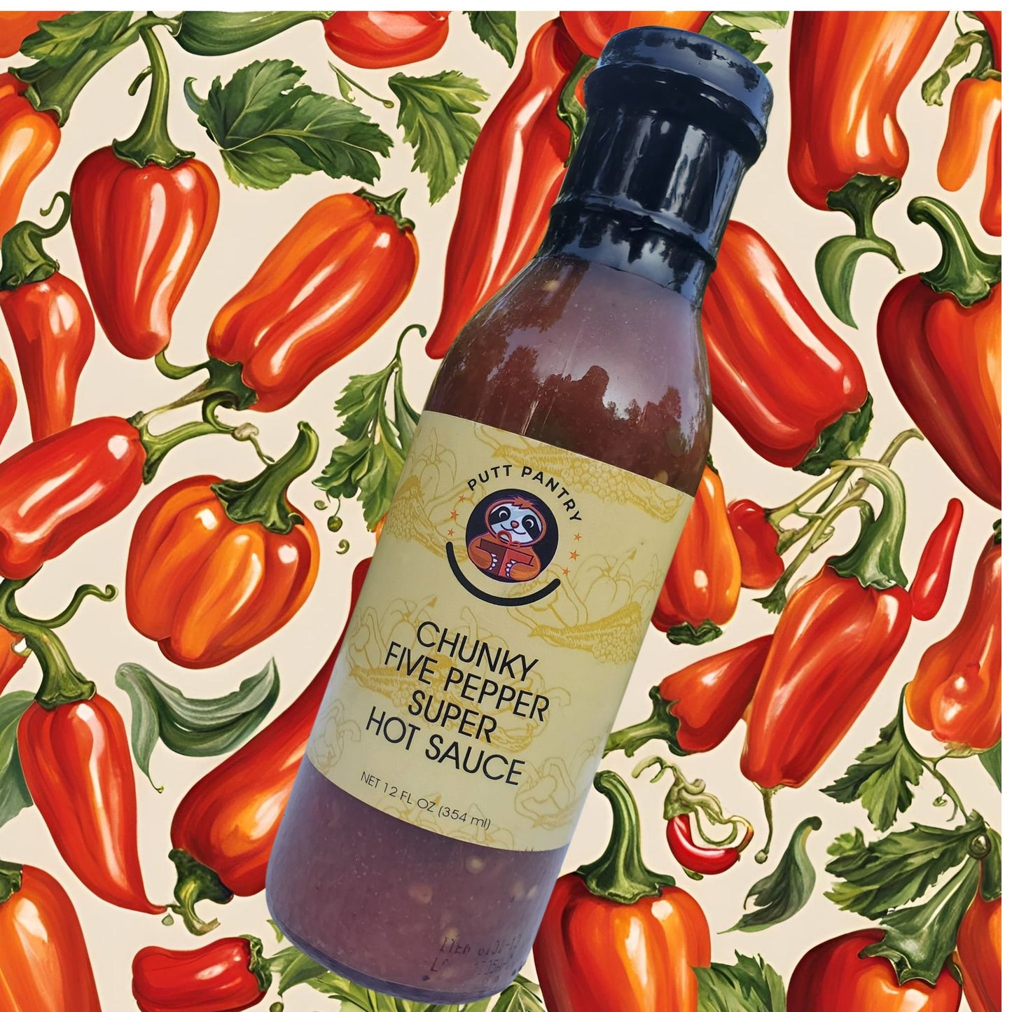 Putt Pantry Chunky Five Pepper Super Hot Sauce, 12 fl oz, Ultimate Heat Experience, Made in USA
