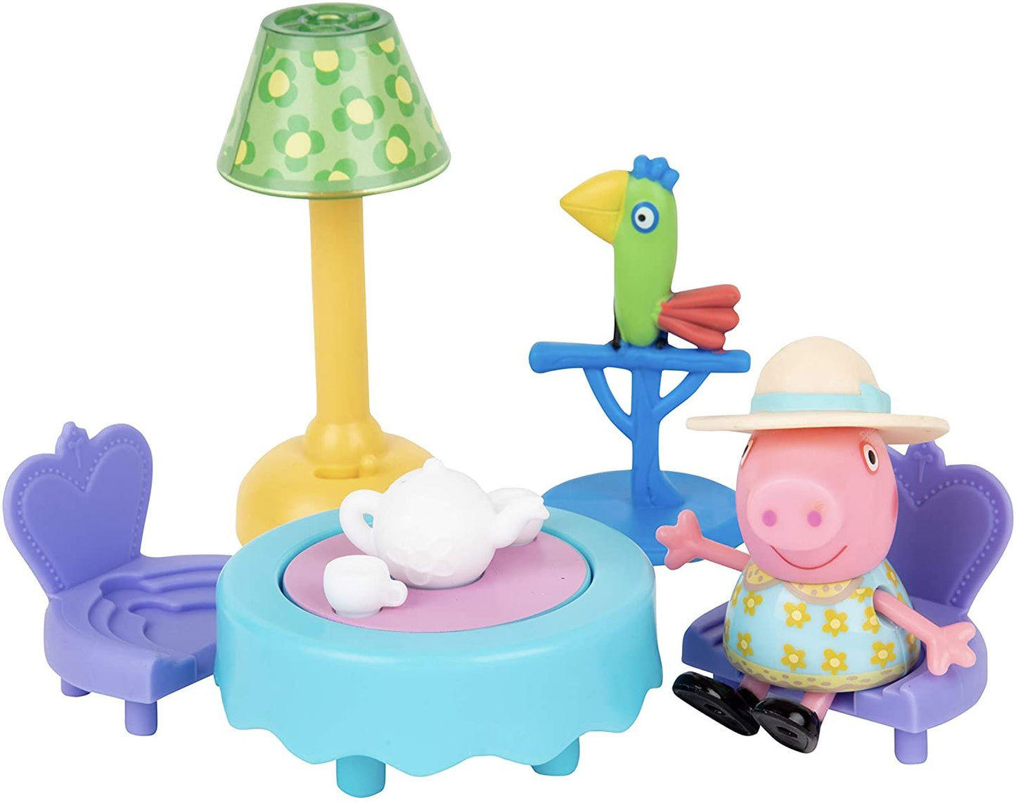Peppa Pig Little Rooms Tea In the Parlor Tea Party Playset, 6 Pieces - Includes a Peppa Figure, Table, 2 Chairs, Polly Parrot & Lamp - Ages 2+