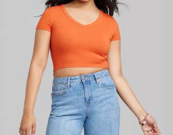 Wild Fable Ladies Cropped Dark Orange Crew Neck Shortsleeve Tee, Size XS
