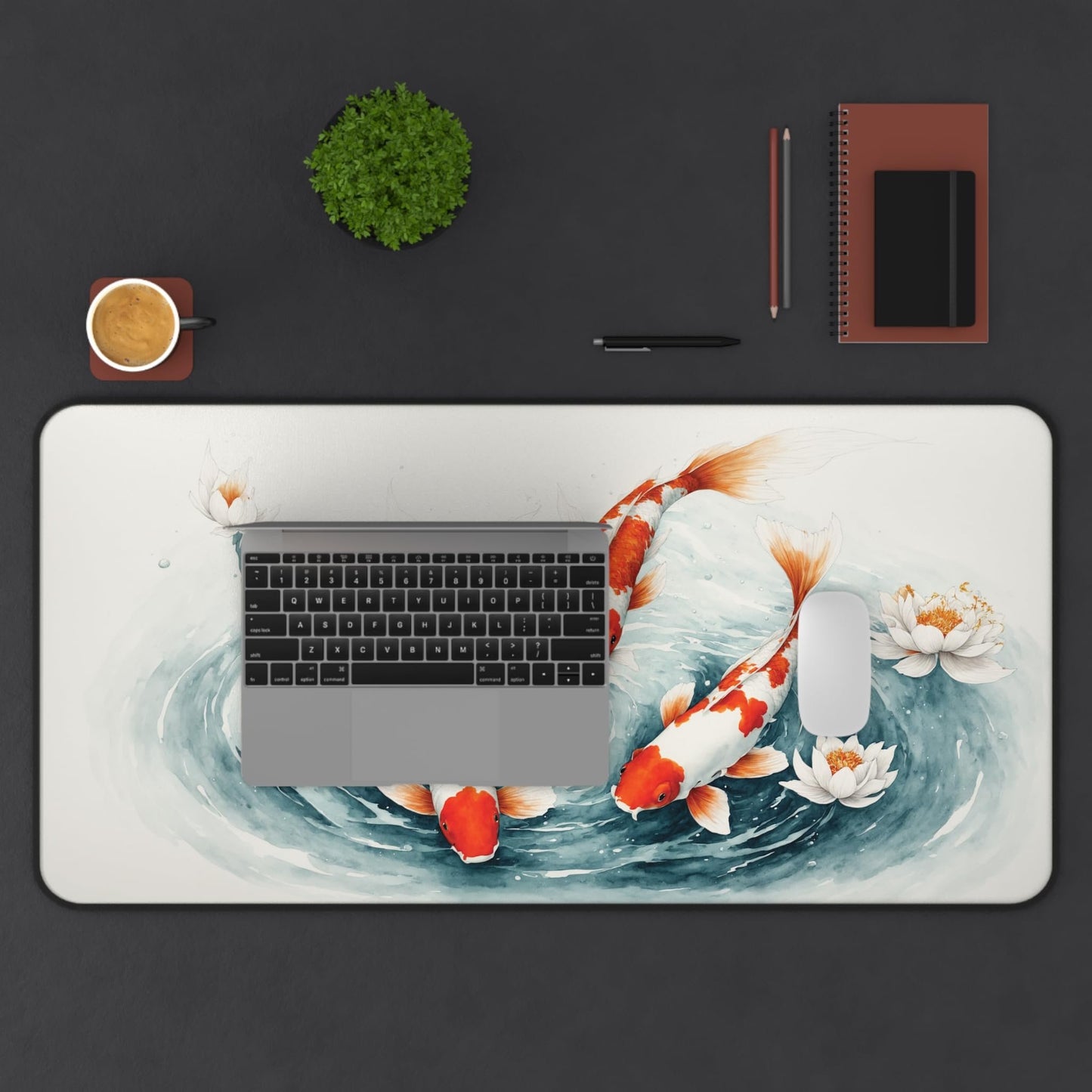 Serene Koi Pond Desk Mat - Elegant Desktop Protector, Office Decor, Gift for Nature Lovers, Home Office Essentials,