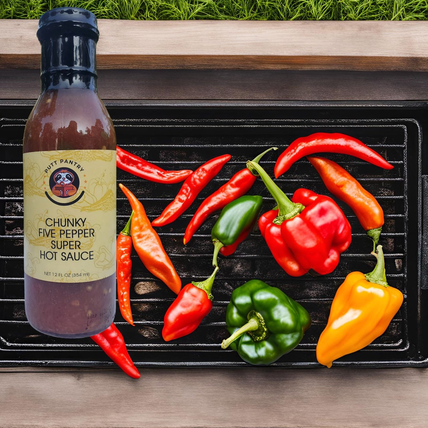 Putt Pantry Chunky Five Pepper Super Hot Sauce, 12 fl oz, Ultimate Heat Experience, Made in USA