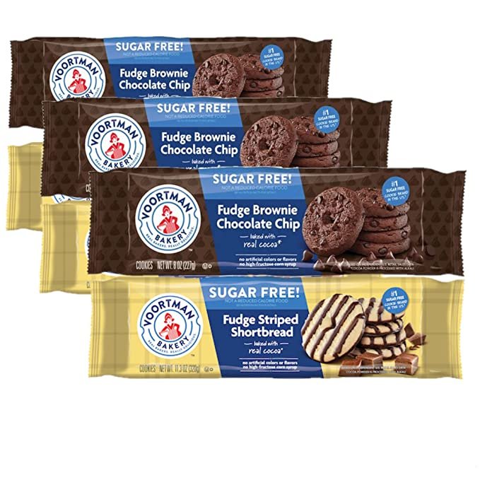 Sugar Free Voortman Fudge Cookies, 3 packs Fudge Stripe Shortbread and 3 packs Fudge Brownie Chocolate Chip, 6 Packs Total