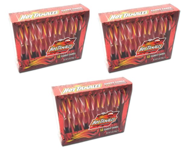 Hot Tamale Candy Canes 3 boxes, 12 Count each, 36 total candy canes