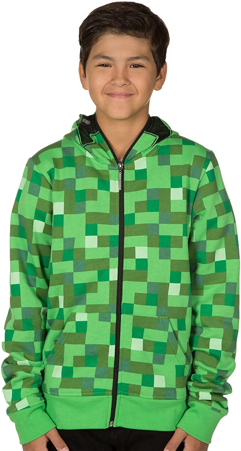 JINX Minecraft Big Boys' Creeper Zip-Up Costume Hoodie, with Mask