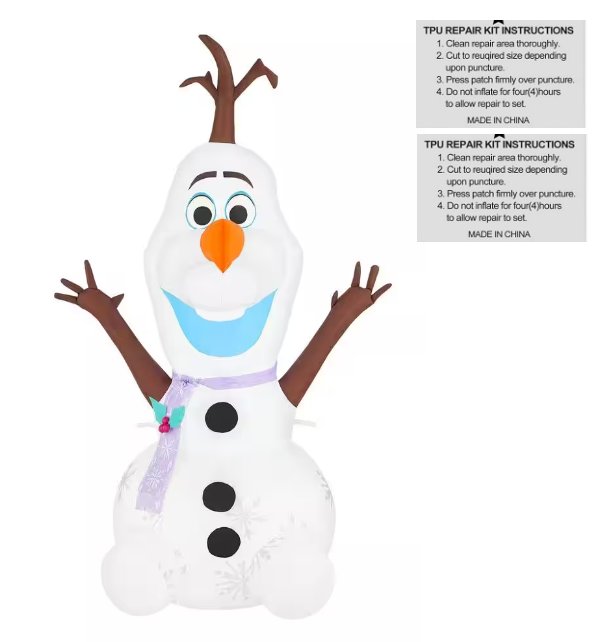 Disney Frozen Olaf with Scarf 4 ft Airblown Inflatable with 2 repair patches