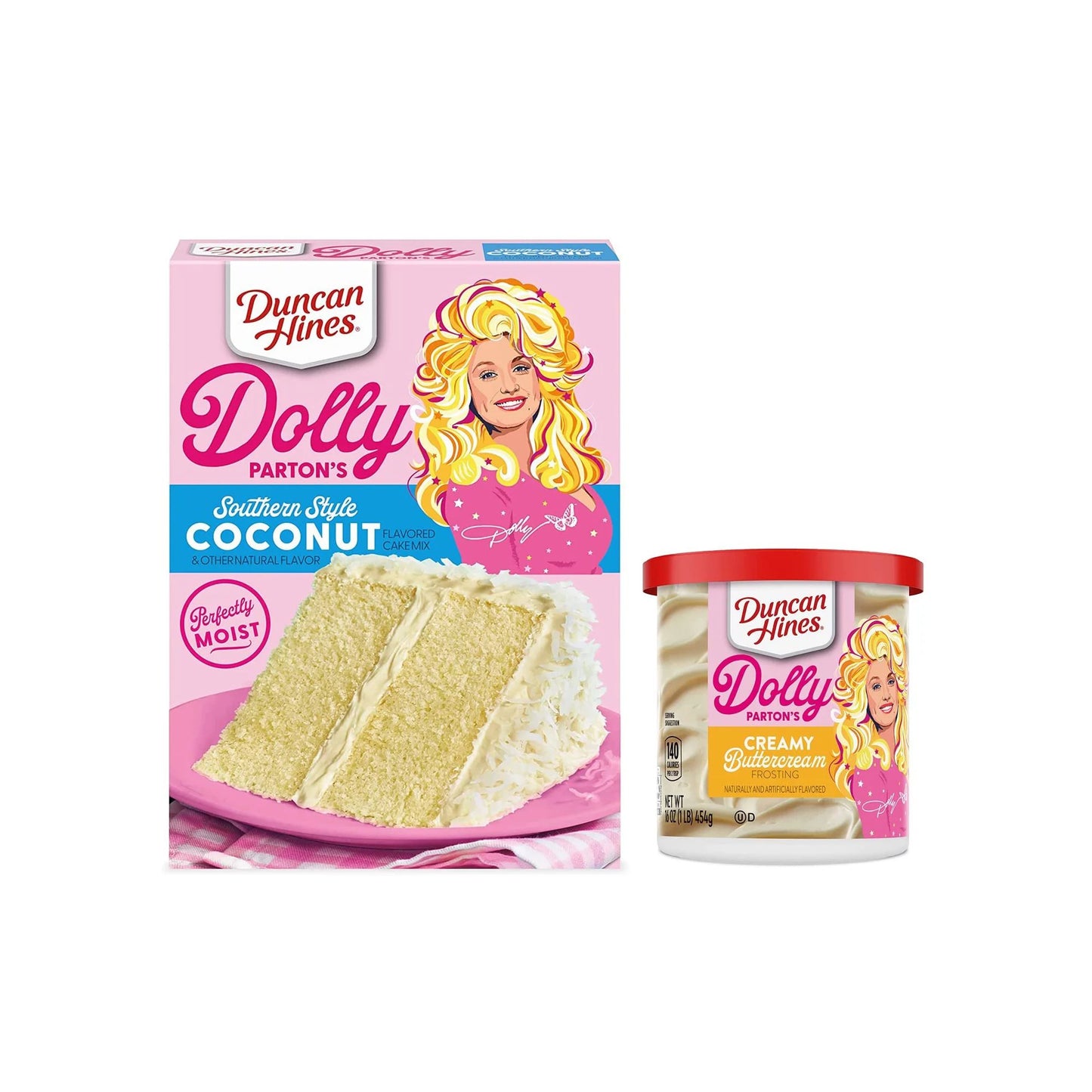 Duncan Hines Dolly Parton's Banana And Coconut Cake Mixes with Buttercream and Chocolate Frostings and Spatula - 5 item bundle