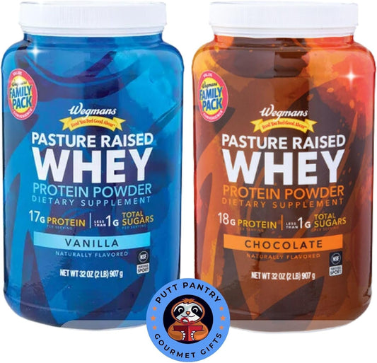 2 Pack Wegmans Pasture Raised Whey Protein Powder | Naturally Flavored 32 oz Chocolate and 32 oz Vanilla | 4 lbs Total