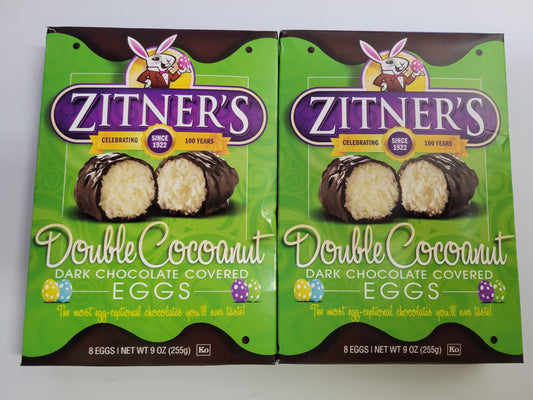 Zitner's Double Cocoanut Dark Chocolate Covered Eggs Pack of 2 (16 Eggs Total)