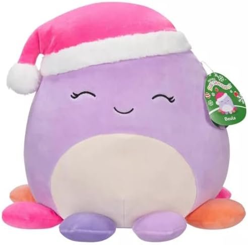 Squishmallows Christmas Holiday 12" Beula Purple Octopus with Santa Hat Medium Plush