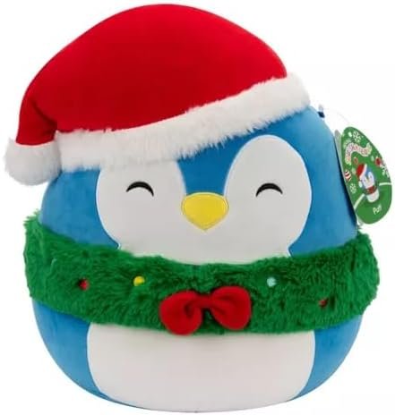 Squishmallows Christmas Holiday12 Puff Blue Penguin with Wreath and Hat Medium Plush
