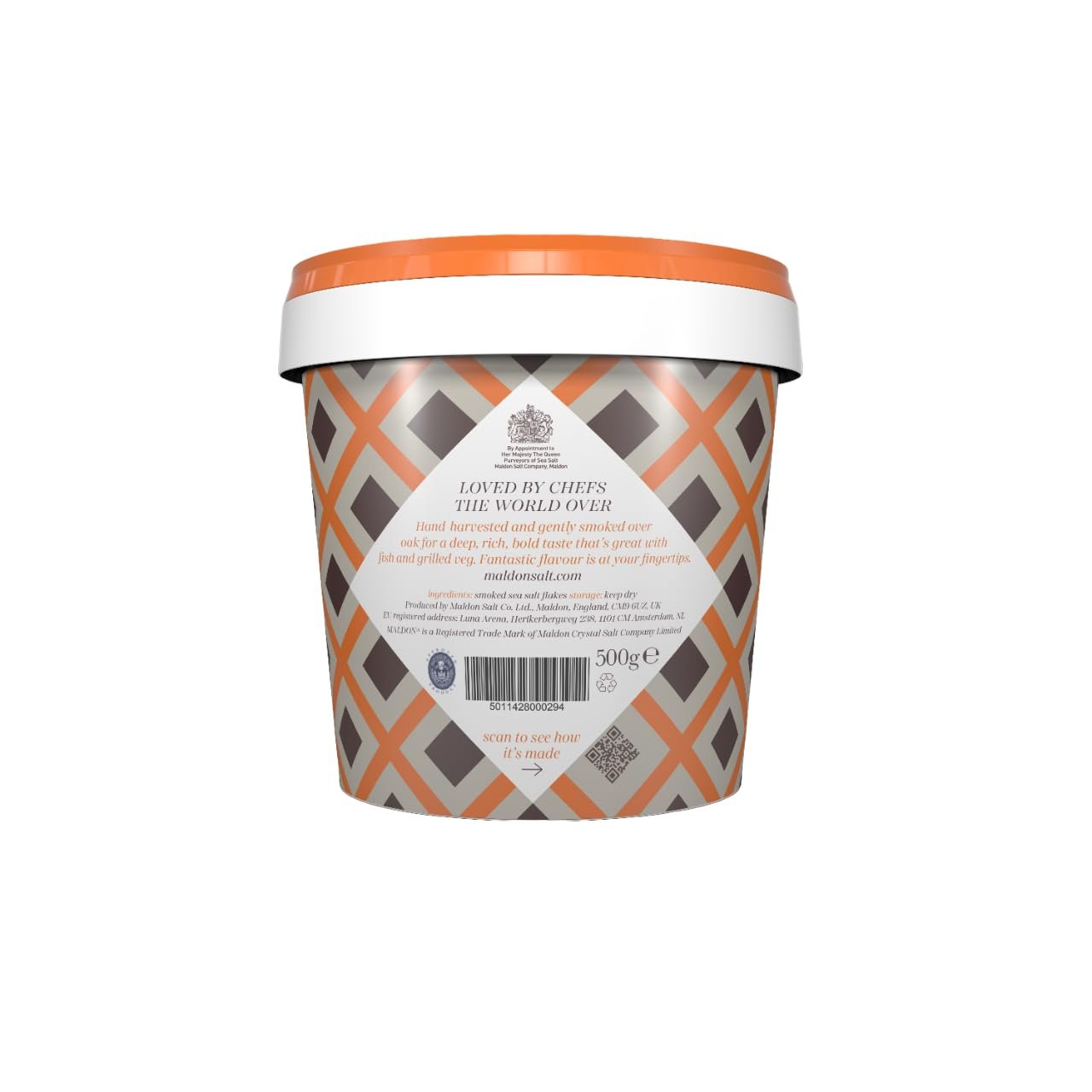 Maldon Salt, Smoked Sea Salt Flakes, 1.1 lb (500 g), Bulk Tub, Kosher, Natural, Gently Smoked Over Oak, Handcrafted, Gourmet, Pyramid Crystals