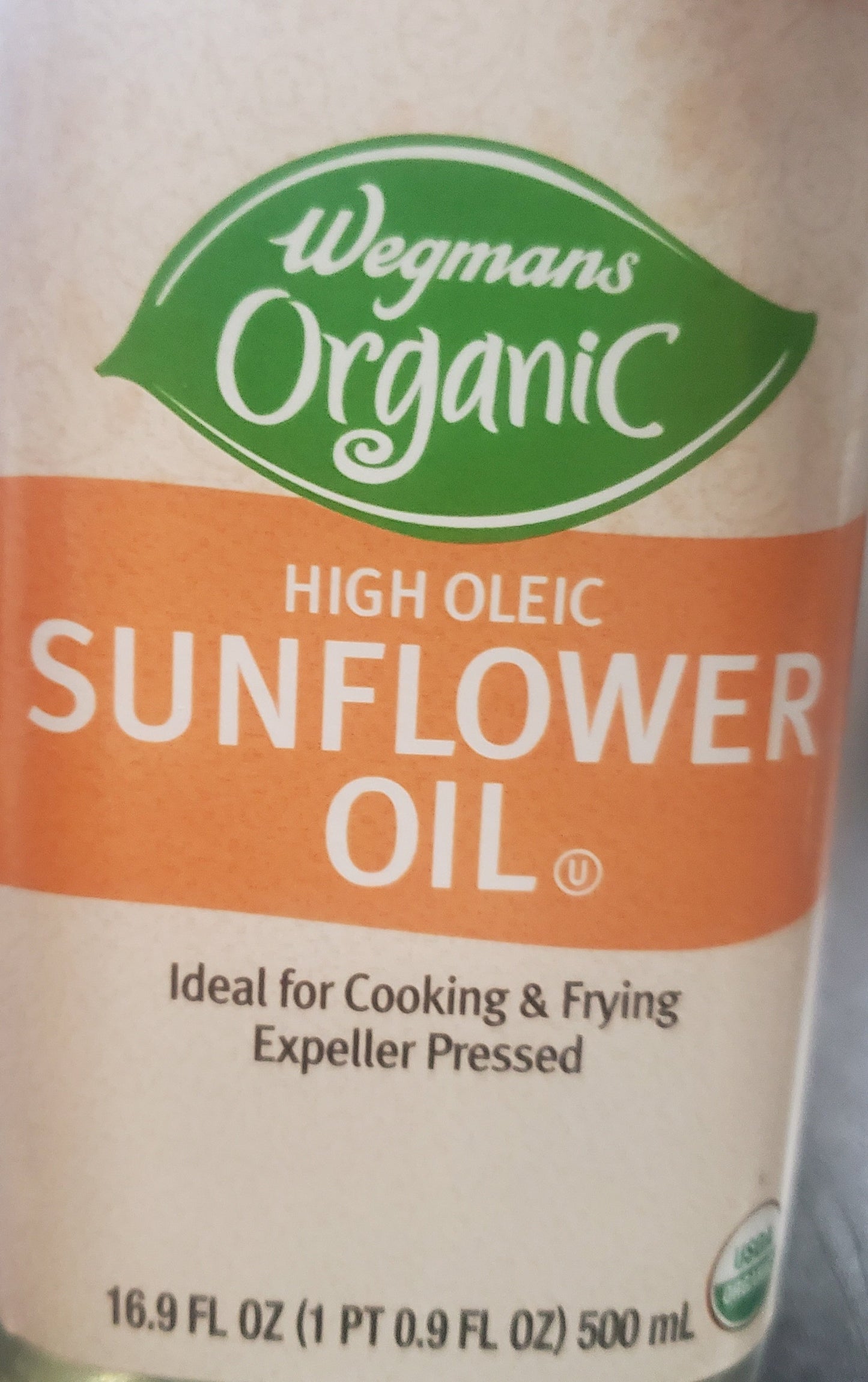 Wegman's Organic Sunflower Oil, 16.9 Fl Oz, Pack of 2, Cooking, Frying, Expeller Pressed, High Oleic