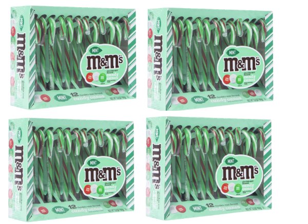 M&Ms Candy Canes Chocolate Mint Flavor 12 Count 5.3 oz boxes (PACK OF 4)