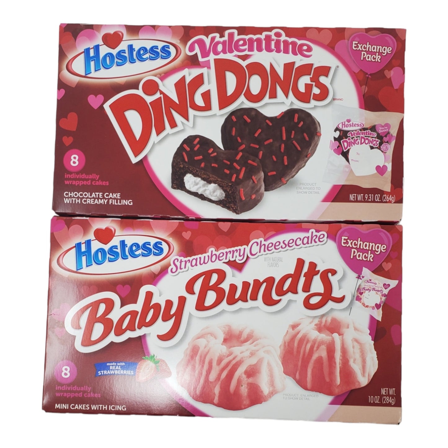 Hostess Valentines Day Cupid Bundle, Valentine Ding Dongs and Strawberry Cheesecake Baby Bundts, 1 box of each