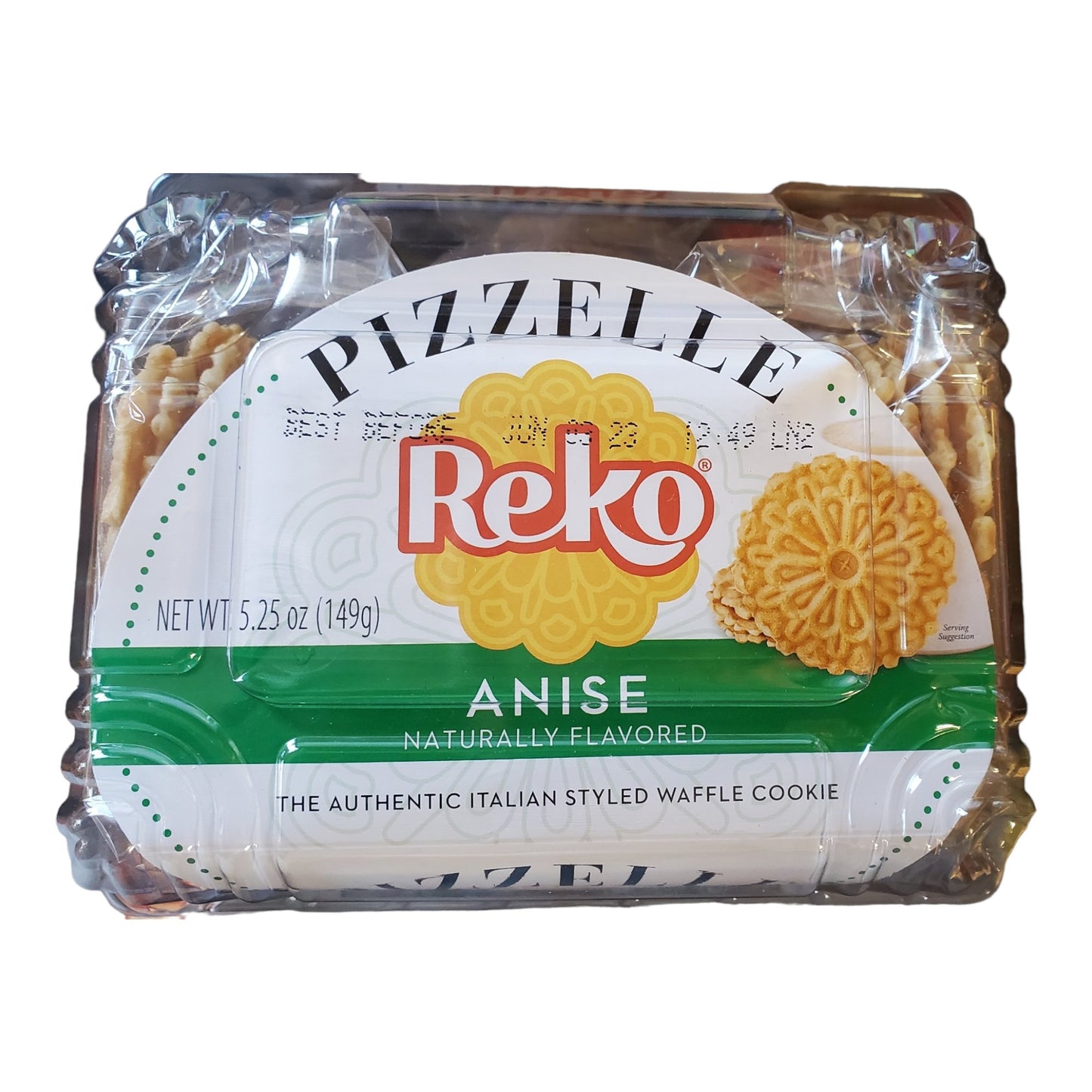 Reko Pizzelle Authentic Italian Style Waffle Cookies Anise and Vanilla, 2 pack. 1 5.25 oz pack of Anise cookies, 1 5.25 oz pack of Vanilla cookies