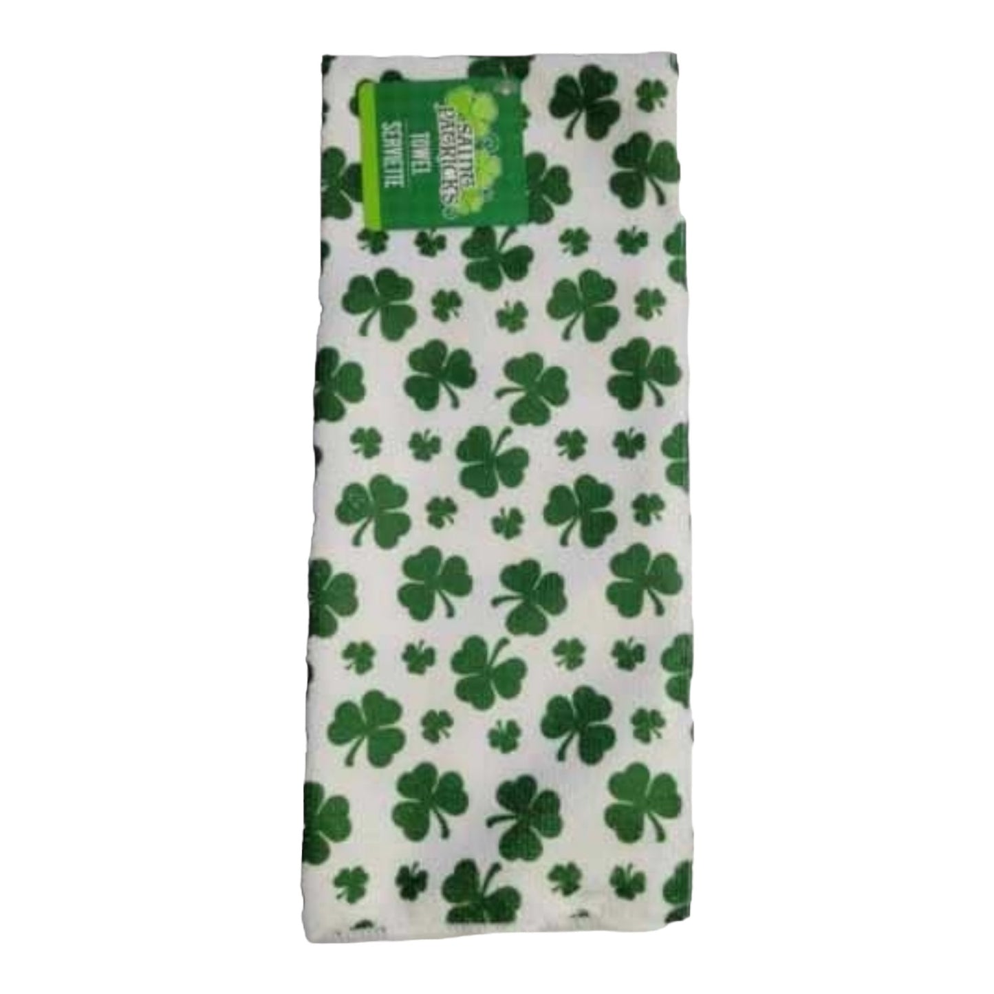 Putt Pantry St. Patricks Day Gnome Decor Bundle, 2 Decorative St Patty Kitchen Towels, Set of Gnome Salt and Pepper Shakers, 1 lb of Milk Chocolate Mint Truffles, packaged by Putt Pantry in a Wire Basket.
