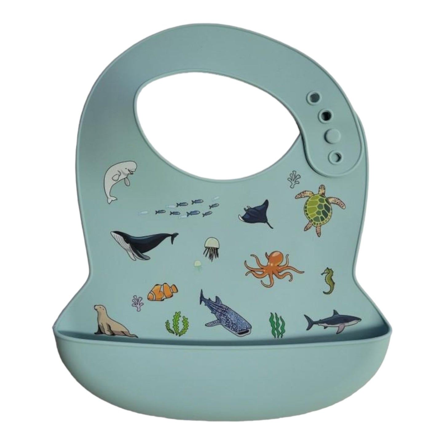 Waterproof Silicone Bibs 4 Pack. 4 Silicone Bibs with food catchers, Ocean World, Jurassic, Wild Animal, Space.
