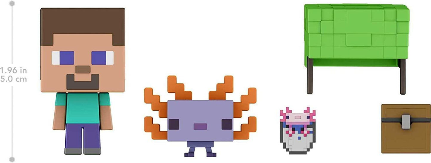 Minecraft Mob Head Minis Axolotl Adventures Pack with 2 Action Figures & Accessories