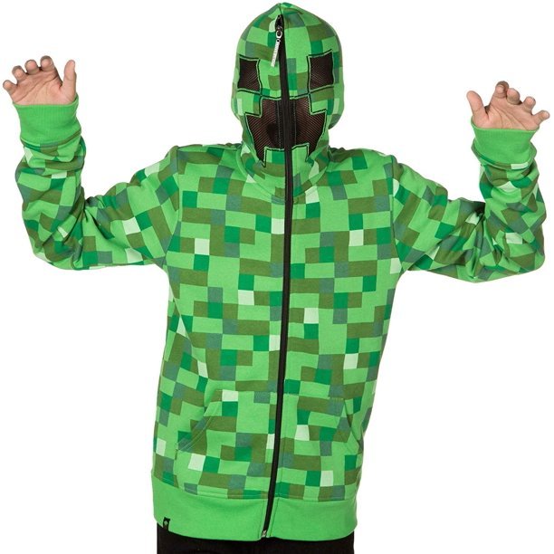 JINX Minecraft Big Boys' Creeper Zip-Up Costume Hoodie, with Mask, Green, Small