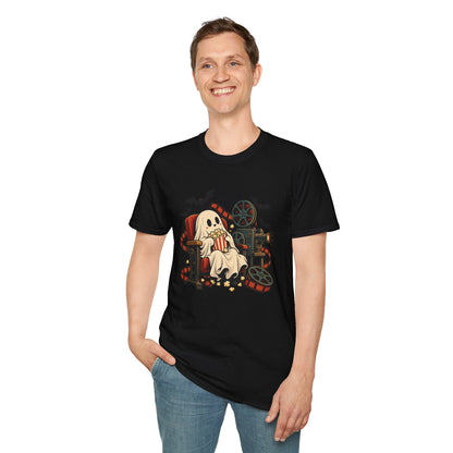Halloween Movie Night T-Shirt | Cozy Ghost Cinema Art