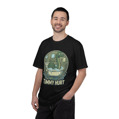 Tummy Hurt Loch Ness Monster bathing in tub T-Shirt | Funny Nessie Illustration