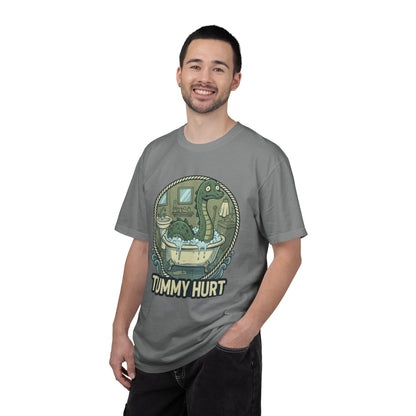 Tummy Hurt Loch Ness Monster bathing in tub T-Shirt | Funny Nessie Illustration