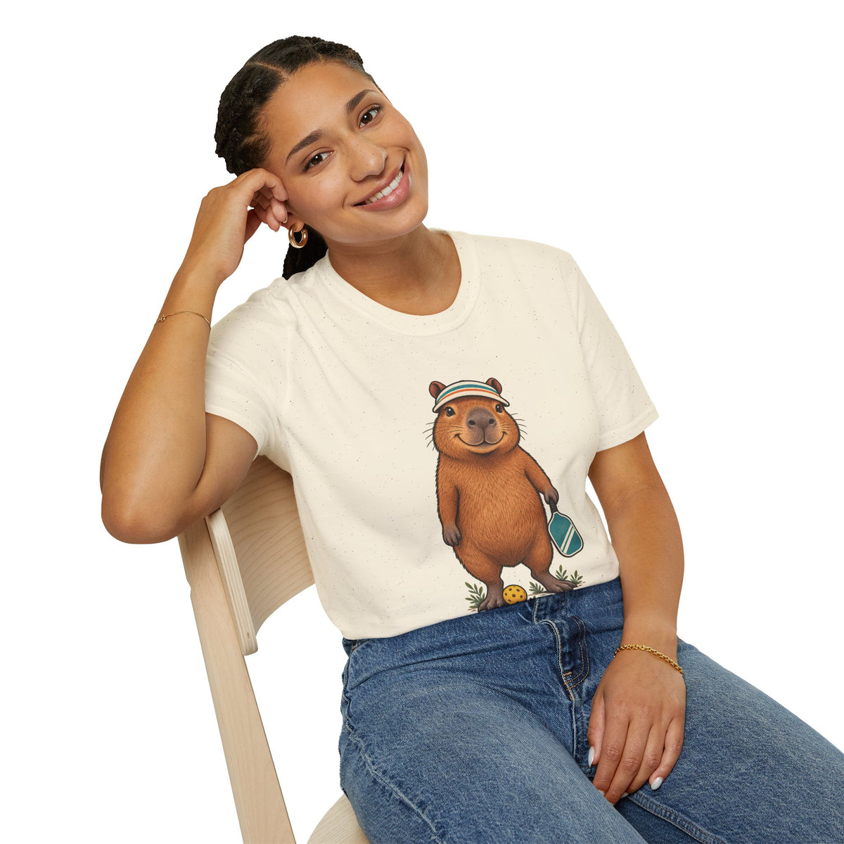 Pickleball T-Shirt | Capybara Paddle and Ball Art