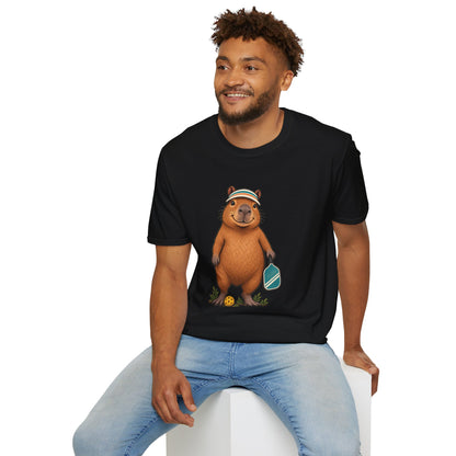 Pickleball T-Shirt | Capybara Paddle and Ball Art