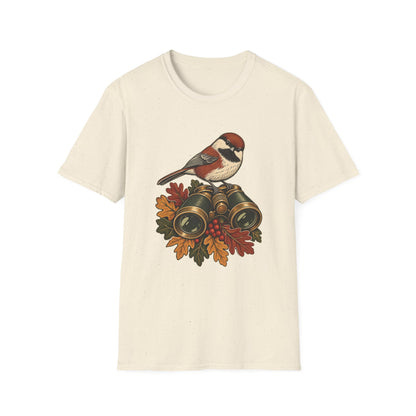 Birdwatcher T-Shirt | Chickadee and Vintage Binoculars Art