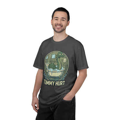 Tummy Hurt Loch Ness Monster bathing in tub T-Shirt | Funny Nessie Illustration