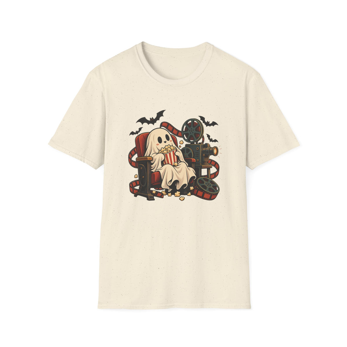 Halloween Movie Night T-Shirt | Cozy Ghost Cinema Art