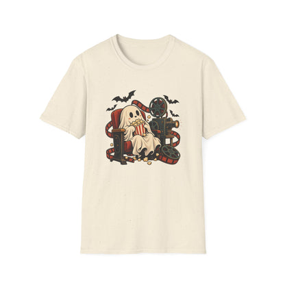 Halloween Movie Night T-Shirt | Cozy Ghost Cinema Art