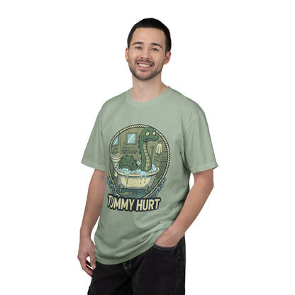 Tummy Hurt Loch Ness Monster bathing in tub T-Shirt | Funny Nessie Illustration