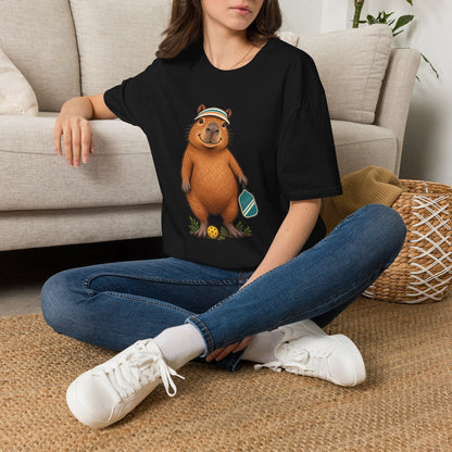 Pickleball T-Shirt | Capybara Paddle and Ball Art