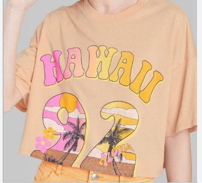 Wild Fable Peach 'Hawaii 92' Graphic Cropped T-shirt, Size L