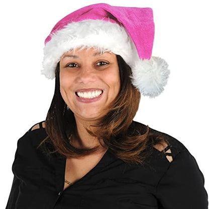 Beistle Cerise Pink Santa Hats with White Trim, 2 Pieces – Christmas Themed Caps, Dress-Up Costume Accessories, Winter Party Supplies, Kris Kringle Holiday Headwear, Seasonal Festivities