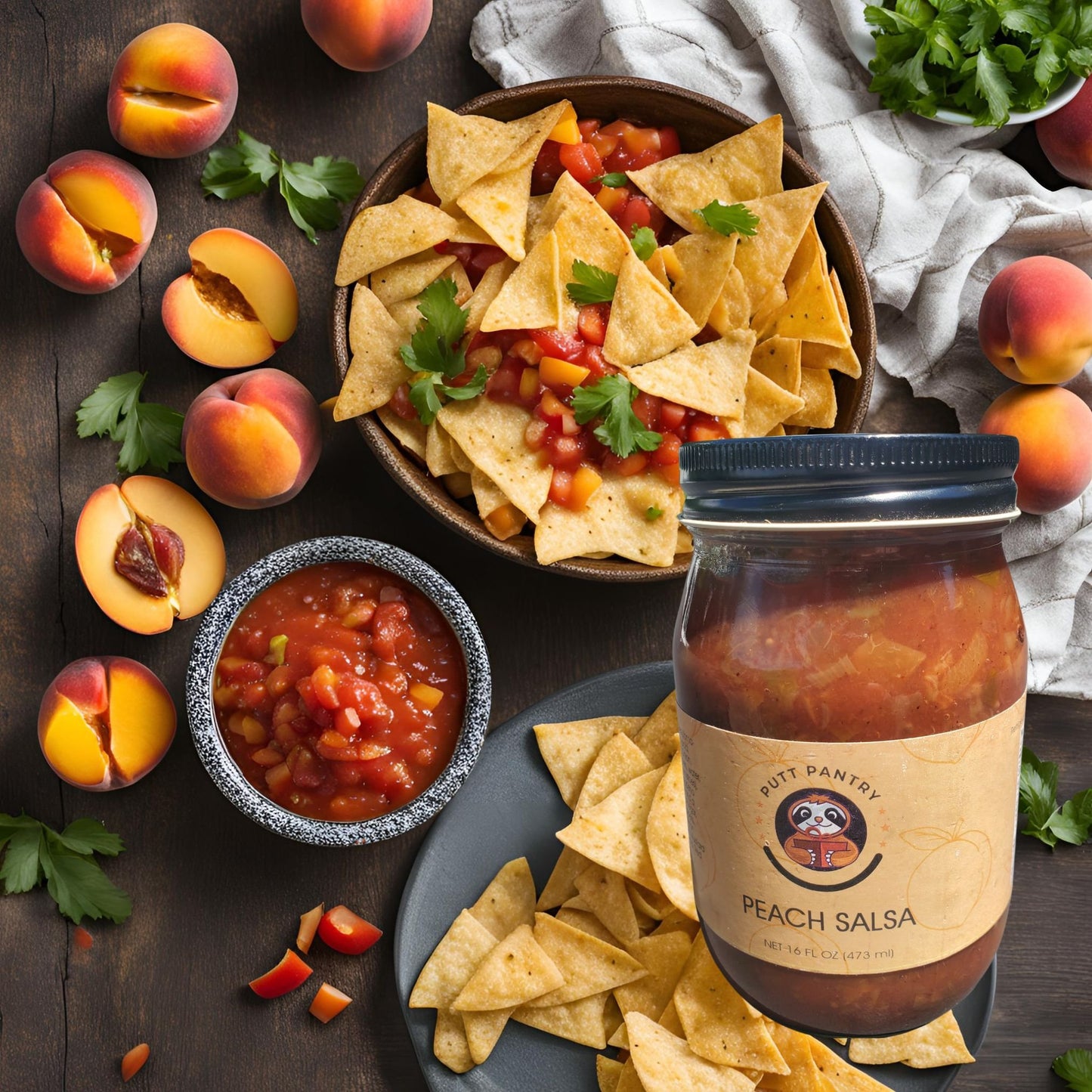 Putt Pantry Peach Salsa, 16 oz Jar, Sweet and Spicy Flavor