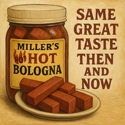 Miller’s Hot Bologna – 2-Pack Bundle by Putt Pantry – Zesty Pickled Bologna Sausage in a Hot Pepper Vinegar Brine – Amish-Style Snack, Ready to Eat, 16 oz Each