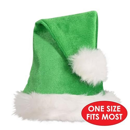 Beistle Green Santa Hat with White Trim – Christmas Themed Cap, Dress-Up Costume Accessory, Winter Party Supplies, Kris Kringle Holiday Headwear, Seasonal Festival