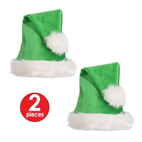 Beistle Green Santa Hat with White Trim – Christmas Themed Cap, Dress-Up Costume Accessory, Winter Party Supplies, Kris Kringle Holiday Headwear, Seasonal Festival