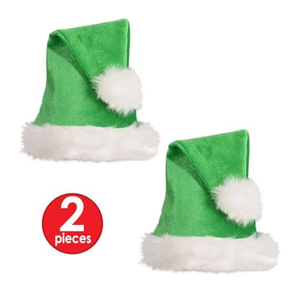Beistle Green Santa Hat with White Trim – Christmas Themed Cap, Dress-Up Costume Accessory, Winter Party Supplies, Kris Kringle Holiday Headwear, Seasonal Festival