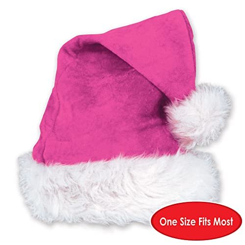 Beistle Cerise Pink Santa Hats with White Trim, 2 Pieces – Christmas Themed Caps, Dress-Up Costume Accessories, Winter Party Supplies, Kris Kringle Holiday Headwear, Seasonal Festivities