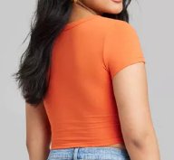 Wild Fable Ladies Cropped Dark Orange Crew Neck Shortsleeve Tee, Size XS