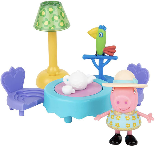 Peppa Pig Little Rooms Tea In the Parlor Tea Party Playset, 6 Pieces - Includes a Peppa Figure, Table, 2 Chairs, Polly Parrot & Lamp - Ages 2+