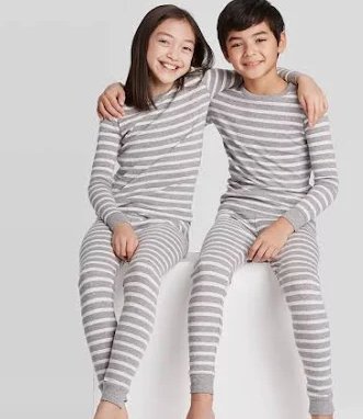 Gray and White Stripe 2 pc Pajama Set Size 8