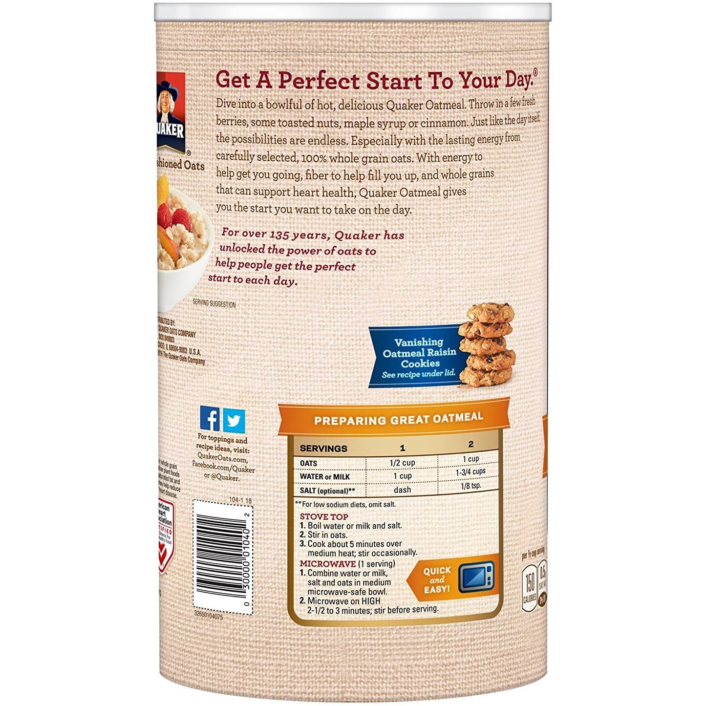 Quaker Oats Old Fashioned, 42 oz (Pack of 4)