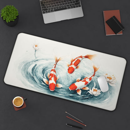 Serene Koi Pond Desk Mat - Elegant Desktop Protector, Office Decor, Gift for Nature Lovers, Home Office Essentials,