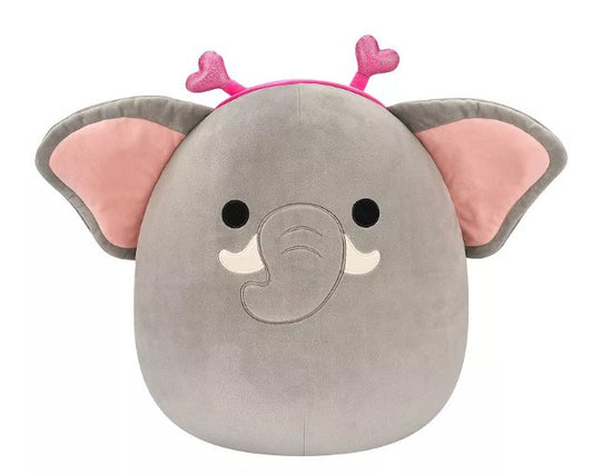 Squishmallows 16" Mila Grey Elephant Valentine Special Edition with Pink Heart Headband Plush