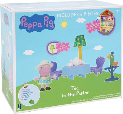 Peppa Pig Little Rooms Tea In the Parlor Tea Party Playset, 6 Pieces - Includes a Peppa Figure, Table, 2 Chairs, Polly Parrot & Lamp - Ages 2+